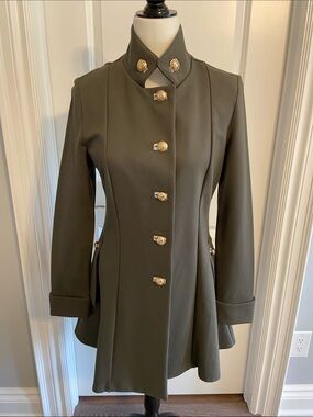 Joseph Ribkoff Olive Green Military-Style Jacket/Coat with Gold Buttons. Sz US6.